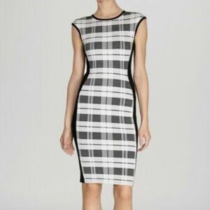 Karen Millen Black & White Plaid Stretch Dress sz Medium
